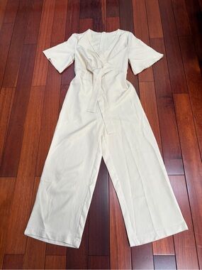 Beige Tie-Front  jumpsuit ladies size small